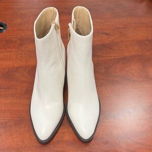 Coach Cream Leather Pointed Ankle Booties with Side Zip